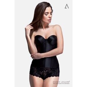 Ender Legard AVA STRAPLESS UNDERWIRED LOW-BACK SATIN SILK CORSET BLACK $491 36C
